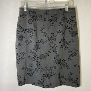 LAURA SCOTT gray black floral flocked velvet back zip straight skirt 14